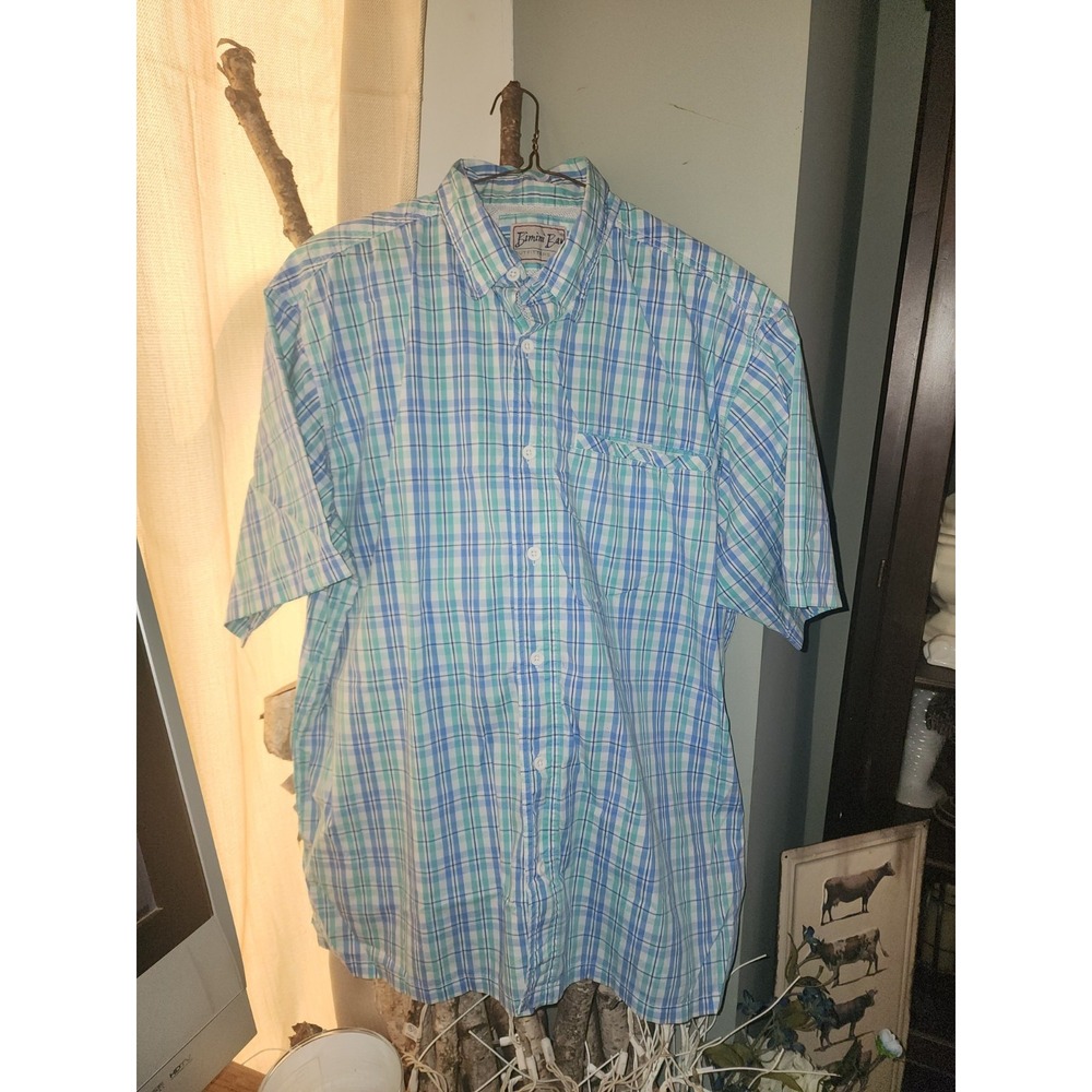 Bimini Bay Mens Shirt Size L Blue Plaid Fishing Vented Performance Lightweight